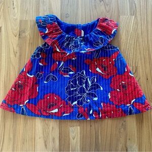 🌹Janie & Jack Floral Blue and Red Lurex Top Metallic Stripes